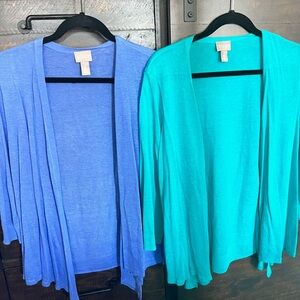 Two Chico’s light Cardigan Toppers Size 2 Large Blue